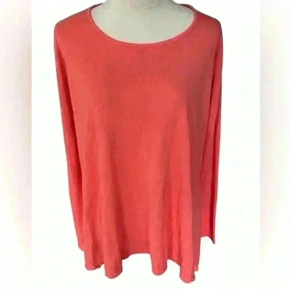 Fresh Produce New Women’s Top Sweater Red Coral Loose Fit Scoop Neck Size M/L